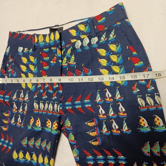 NWOT J.crew Nautical Sailboat Print Navy Blue Pleated Ankle Pants sz 00 - Picture 8 of 10